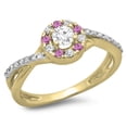 thumbnail image 1 of 0.50 Carat (ctw) 14K Yellow Gold Round Cut Pink Sapphire & White Diamond Ladies Swirl Split Shank Bridal Halo Engagement, 1 of 1