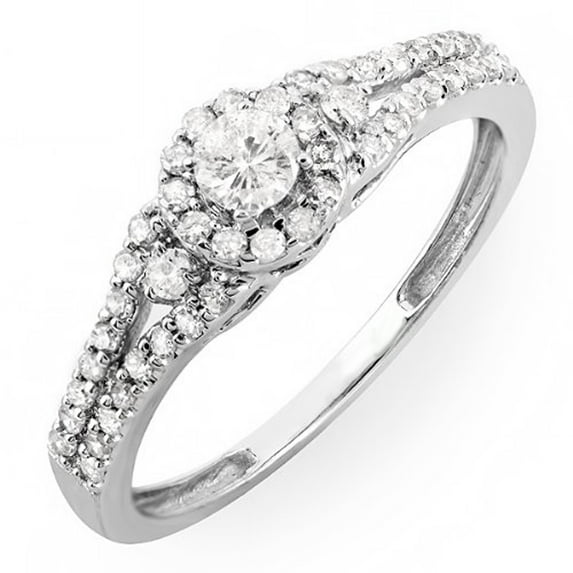 0.50 Carat (ctw) 14k Gold Round Cut Diamond Ladies Engagement Halo Style Bridal Ring 1/2 CT