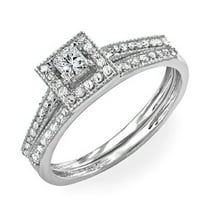0.50 Carat (ctw) 14k White Gold Round & Princess Diamond Ladies Halo Style Bridal Ring Engagement Set 1/2 CT