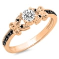 thumbnail image 1 of 0.50 Carat (ctw) 18K Rose Gold Round Black & White Diamond Ladies Bridal Unique Vintage Style Engagement Ring 1/2 CT, 1 of 1