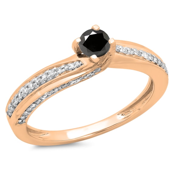 0.50 Carat (ctw) 18K Rose Gold Round Black & White Diamond Ladies Swirl Promise Solitaire With Accents Engagement Ring 1