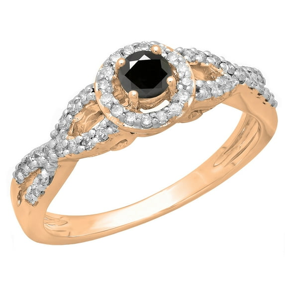 0.50 Carat (ctw) 18K Rose Gold Round Black & White Diamond Ladies Swirl Split Shank Bridal Halo Style Engagement Ring 1/