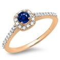 thumbnail image 1 of 0.50 Carat (ctw) 18K Rose Gold Round Blue Sapphire & White Diamond Ladies Halo Bridal Engagement Ring 1/2 CT, 1 of 1