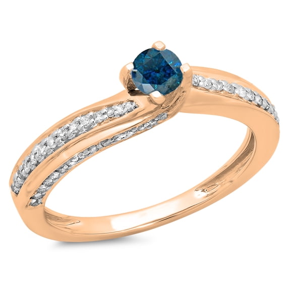 0.50 Carat (ctw) 18K Rose Gold Round Blue & White Diamond Ladies Swirl Promise Solitaire With Accents Engagement Ring 1/