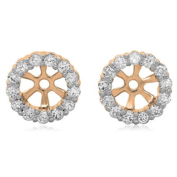 0.50 Carat (ctw) 18K Rose Gold Round Cut Diamond Cluster Style Removable Jackets For Stud Earrings 1/2 CT