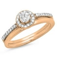 thumbnail image 1 of 0.50 Carat (ctw) 18K Rose Gold Round Diamond Ladies Bridal Engagement Halo Ring With Matching Band Set 1/2 CT, 1 of 1