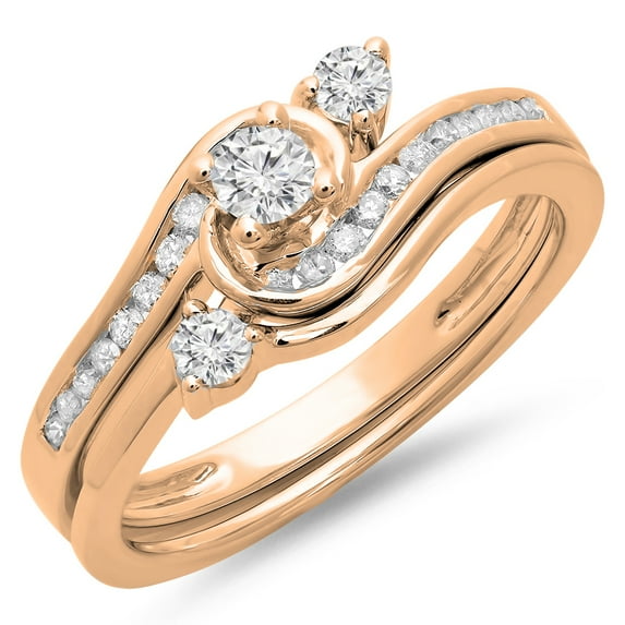 0.50 Carat (ctw) 18K Rose Gold Round Diamond Ladies Bridal Twisted Swirl Engagement Ring With Matching Band Set 1/2 CT