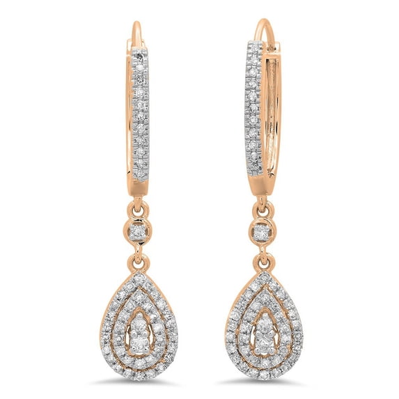 0.50 Carat (ctw) 18K Rose Gold Round White Diamond Ladies Dangling Drop Earrings 1/2 CT