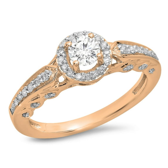 0.50 Carat (ctw) 18K Rose Gold Round White Diamond Ladies Halo Style Bridal Engagement Ring 1/2 CT