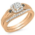 thumbnail image 1 of 0.50 Carat (ctw) 18K Rose Gold Round White and Black Diamond Ladies Halo Style Bridal Engagement Ring With Matching Band, 1 of 1