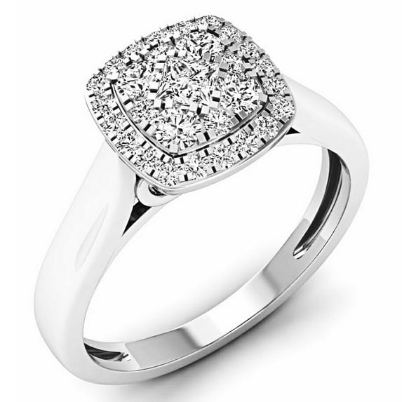 0.50 Carat (ctw) 18K White Gold Princess & Round Cut White Diamond Ladies Cluster Style Engagement Ring 1/2 CT