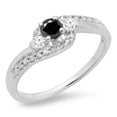 thumbnail image 1 of 0.50 Carat (ctw) 18K White Gold Round Cut Black & White Diamond Ladies Bridal Bypass Swirl 3 Stone Engagement Ring 1/2 C, 1 of 1