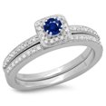 thumbnail image 1 of 0.50 Carat (ctw) 18K White Gold Round Cut Blue Sapphire & White Diamond Ladies Bridal Halo Engagement Ring With Matching, 1 of 1