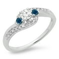 thumbnail image 1 of 0.50 Carat (ctw) 18K White Gold Round Cut Blue & White Diamond Ladies Bridal Bypass Swirl 3 Stone Engagement Ring 1/2 CT, 1 of 1