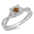 thumbnail image 1 of 0.50 Carat (ctw) 18K White Gold Round Cut Champagne & White Diamond Ladies Bridal Swirl Split Shank Halo Engagement Ring, 1 of 1