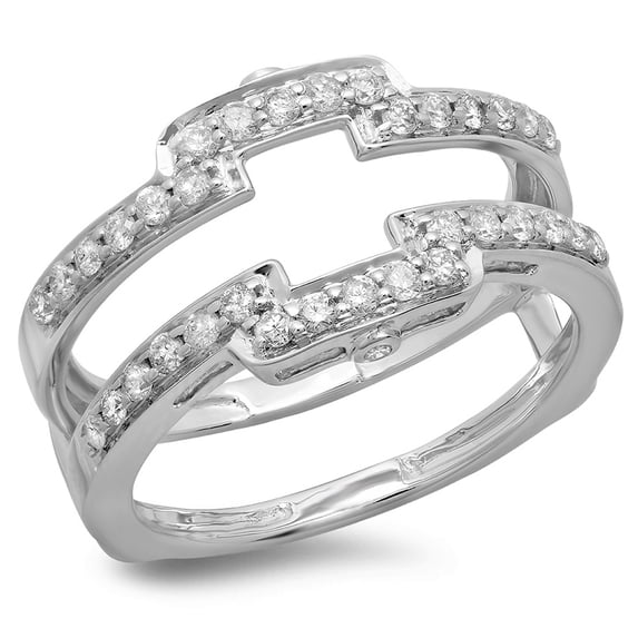 0.50 Carat (ctw) 18K White Gold Round Cut Diamond Ladies Anniversary Wedding Band Enhancer Guard Double Ring 1/2 CT