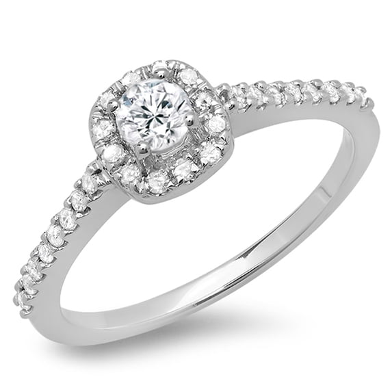0.50 Carat (ctw) 18K White Gold Round Diamond Ladies Halo Bridal Engagement Ring 1/2 CT