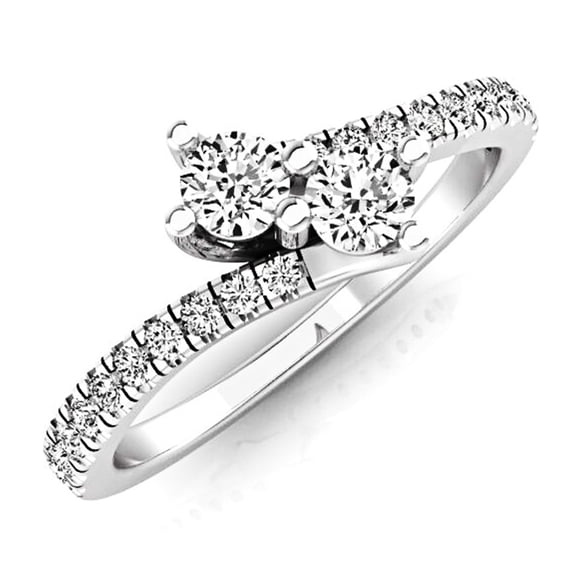 0.50 Carat (ctw) 18K White Gold Round White Diamond Ladies Two Stone Bypass Style Bridal Engagement Ring 1/2 CT