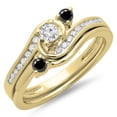 thumbnail image 1 of 0.50 Carat (ctw) 18K Yellow Gold Round Black & White Diamond Ladies Bridal Twisted Swirl Engagement Ring With Matching B, 1 of 1