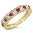 thumbnail image 1 of 0.50 Carat (ctw) 18K Yellow Gold Round Cut Red Ruby & White Diamond Ladies Millgrain Anniversary Wedding Stackable Band, 1 of 1