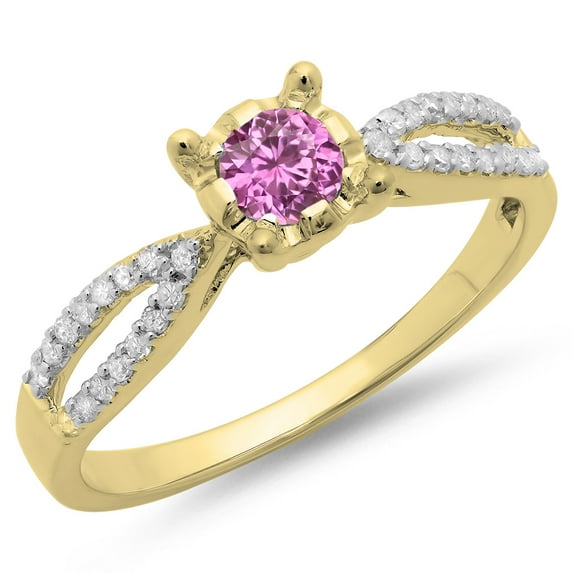 0.50 Carat (ctw) 18K Yellow Gold Round Pink Sapphire & White Diamond Ladies Solitaire With Accents Bridal Split Shank En