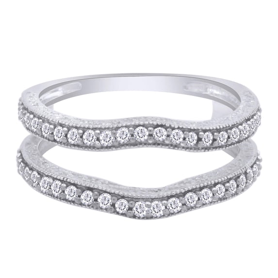 0.50 Carat (ctw) Round Cut Natural White Diamond Ehancer Guard Ring In 10k White Gold Ring Size-6