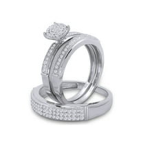 0.50 Carat (ctw) Round Cut White Lab Created Moissanite Diamond Men's and Women's Engagement Ring Trio Bridal Set In 14K White Gold Over Sterling Silver Size: Women-4 & Men-11