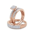 thumbnail image 1 of 0.50 Carat (ctw) Round Cut White Lab Created Moissanite Diamond Men's and Women's Engagement Ring Trio Bridal Set In 14K Rose Gold Over Sterling Silver Size: Women-10 & Men-8, 1 of 2