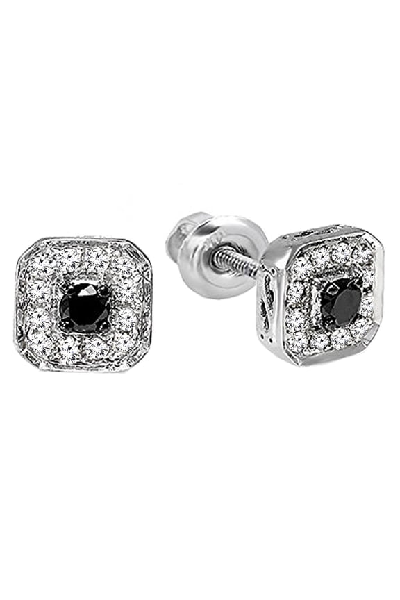 0.50 Carat (ctw) Sterling Silver Ladies Round Black and White Diamond Stud Earrings