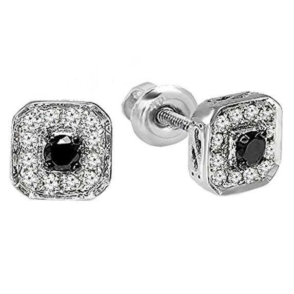 0.50 Carat (ctw) Sterling Silver Ladies Round Black and White Diamond Stud Earrings