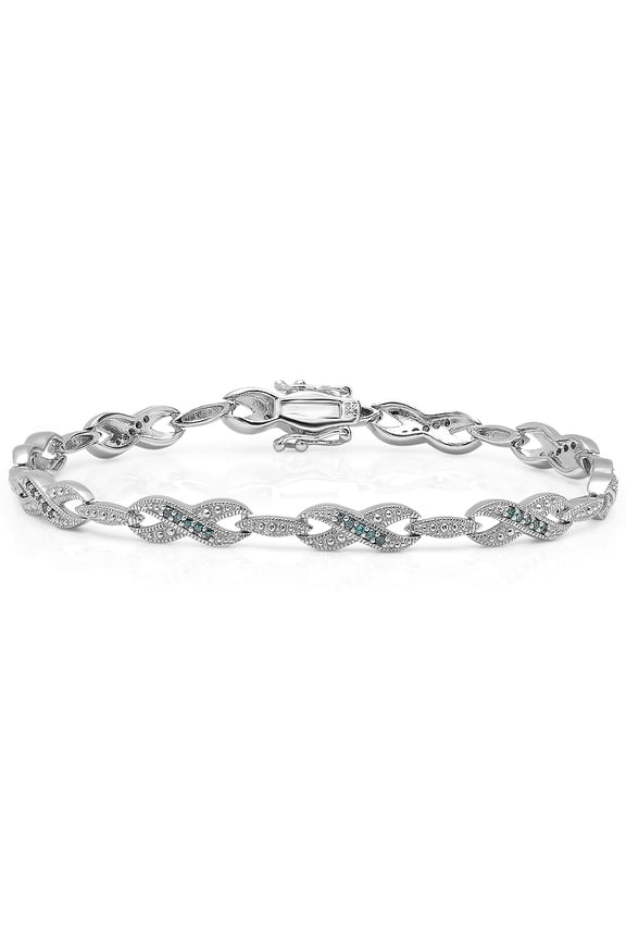 0.50 Carat (ctw) Sterling Silver Round Blue Diamond Ladies Infinity Tennis Link Bracelet 1/2 CT