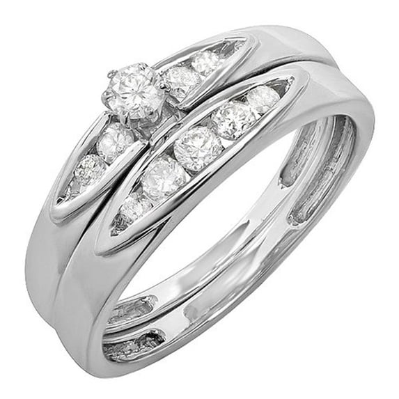 0.50 Carat (ctw) Sterling Silver Round White Diamond Bridal Ring Set Anniversary Wedding Band 1/2 CT
