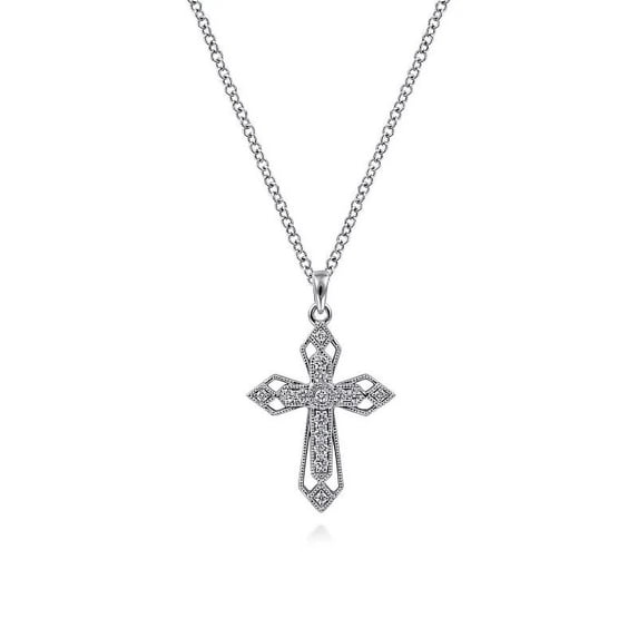 0.50 Ct Angel figure Beautiful Cross Pendant Necklace Natural Diamond Round Shaped for Women 14K White Gold With 18 inches chain
