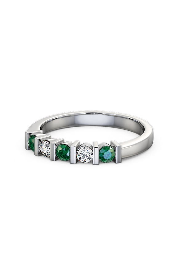0.50 Ct Beautiful Round Cut Natural Diamond Emerald Gemstone Eternity Band for Engagement 14K White Gold Size 11