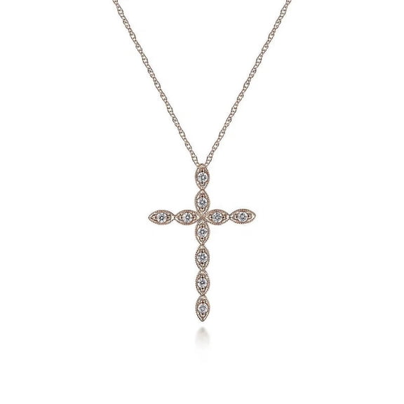 0.50 Ct Brilliant Natural Multi-Diamond Cross Pendant Necklace for Ladies 14K Rose Gold With 18 inches chain