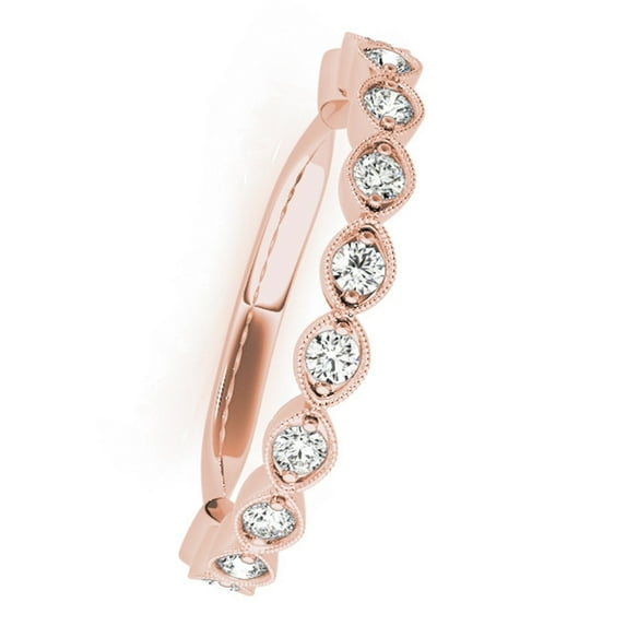 0.50 Ct Diamond Milgrained Wedding Band - Bridal Ring Set In 14K Rose Gold