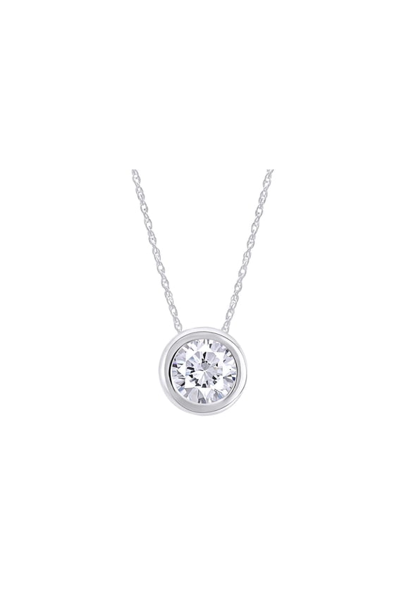 0.50 Ct Round Bezel Set Moissanute Necklace 14k White Gold Plated