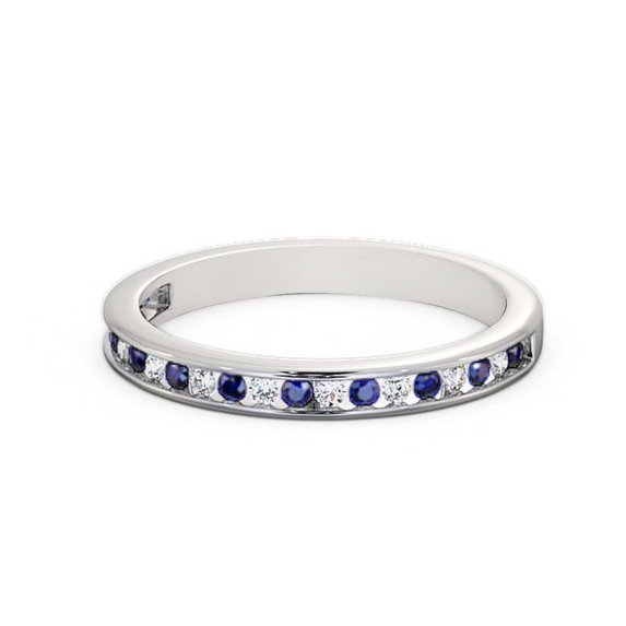 0.50 Ct Round Cut Genuine Diamond Blue Sapphire Stunning Eternity Band for Wedding 14K White Gold Size 5.5