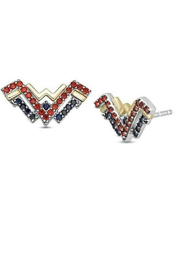 0.50 Ct Round Cut Lab-Created Sapphire & Garnet Wonder Woman Stud Earrings In 14k Two Tone Gold Finish