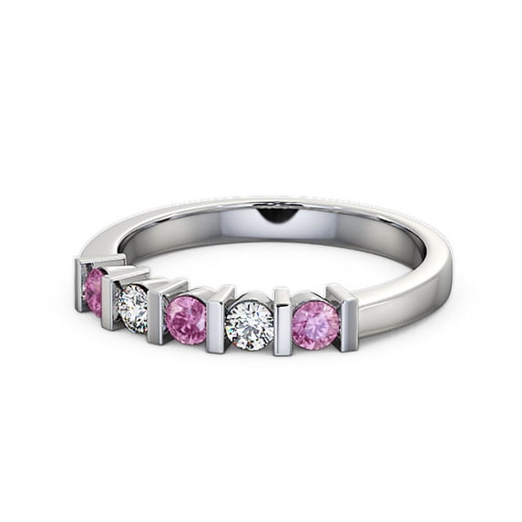 0.50 Ct Round Cut Pink Sapphire Natural Diamond Wonderful Engagement Eternity Band for her 14K White Gold Size 8