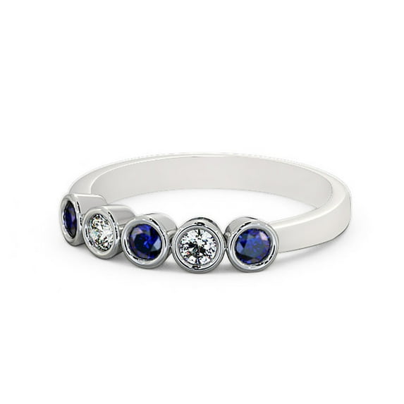 0.50 Ct Round Cut Real Diamond Blue Sapphire Beautiful Eternity Band for Women 14K White Gold Size 11.5
