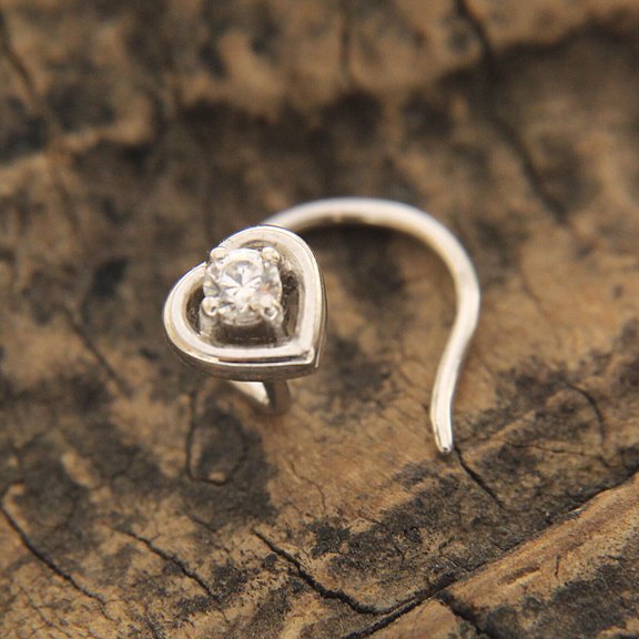 0.50 Ct Round Cut VVS1/D Diamond Heart Nose Stud Ring Piercing Pin 925 Silver