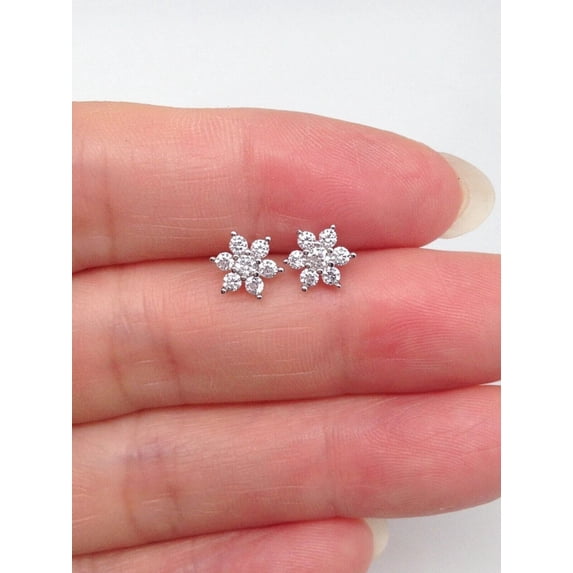 0.50 Ct Simulated Diamond Small Flower Stud Earring 14k White Gold Plated 925 Silver