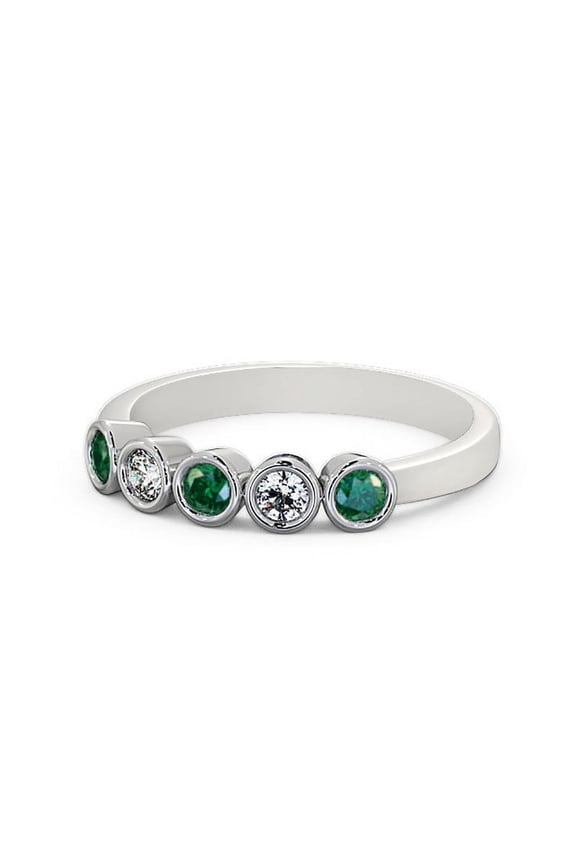 0.50 Ct Sparkle Round Cut Real Emerald Gemstone Diamond Eternity Band for Wedding 14K White Gold Size 11