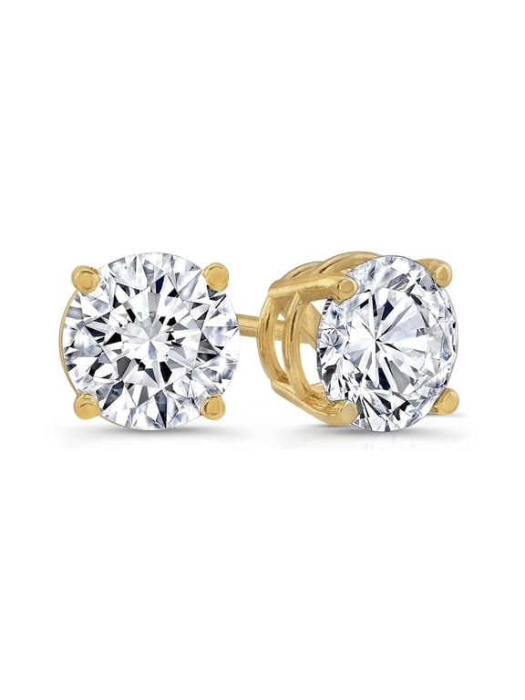 0.50 Ct. Tw. 14K Yellow Gold Created White Diamond and Four Prong Studs Excellent Cut/H+ Color/SI Plated by Paris Jewelry