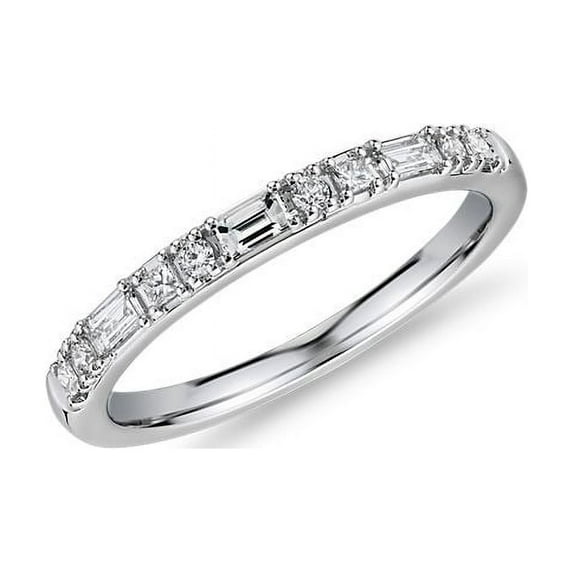 0.50 Ct VS1 Clarity Baguette Cut Genuine Diamond Wonderful Eternity Band for Bride in Solid 18K White Gold Size 10.5