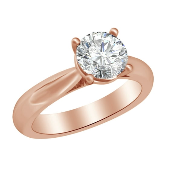AFFY 0.50 Ct White Natural Diamond Solitaire Wedding Ring in 14k Rose Gold Ring Size - 9