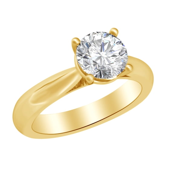 AFFY 0.50 Ct White Natural Diamond Solitaire Wedding Ring in 14k Yellow Gold Ring Size - 14
