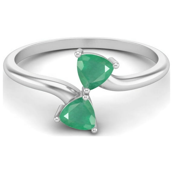 Mooneye 0.50 Cts Trilion Emerald Double Stone Bypass 925 Sterling Silver Engagement Women Ring