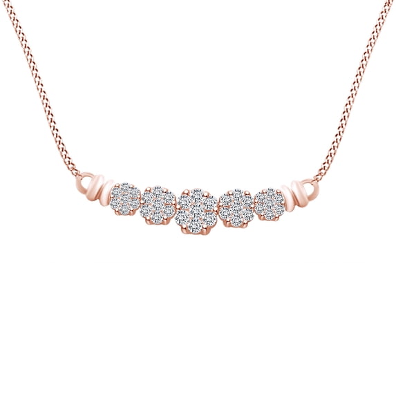 AFFY 0.50 Cttw Round White Natural Diamond Floral Pendant Necklace Chain 14k Solid Rose Gold (I2-I3 Clarity)